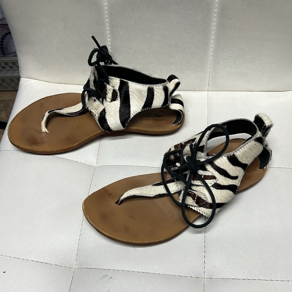 Sorel Summer II Gladiator Sandals Zebra Calf Hair Lace Up Size 6 - Picture 2 of 6